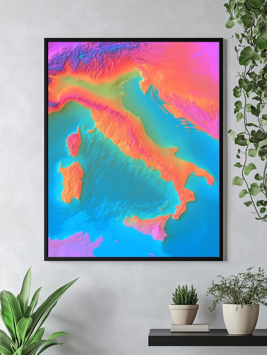 Italy Topographic Neon Poster. — room view 4