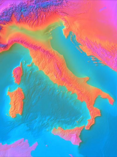 Italy Topographic Neon Poster. poster