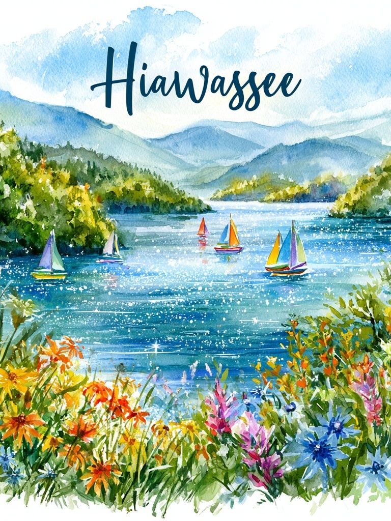Hiawassee Lake Watercolor Poster. poster — maps-travel art