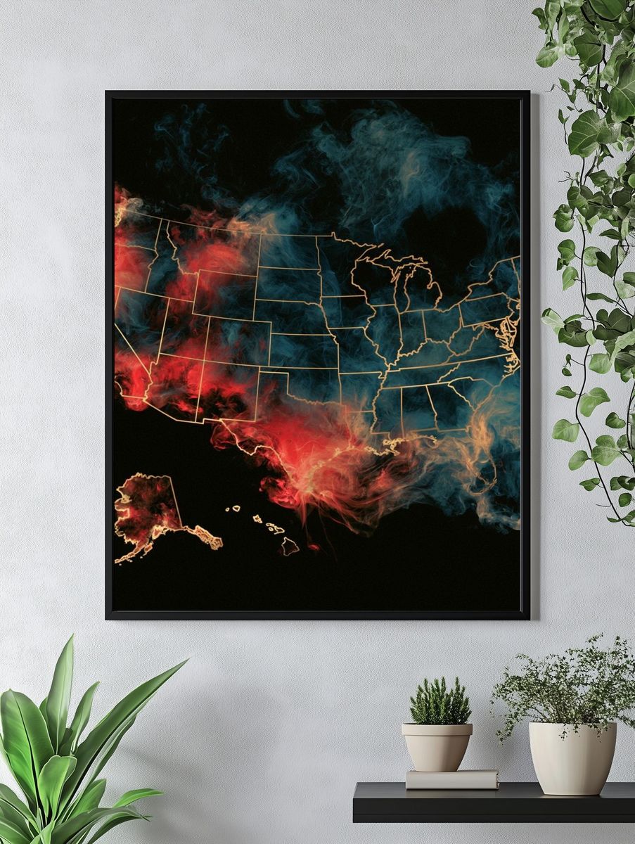 USA Smoke Map Poster. — room view 4