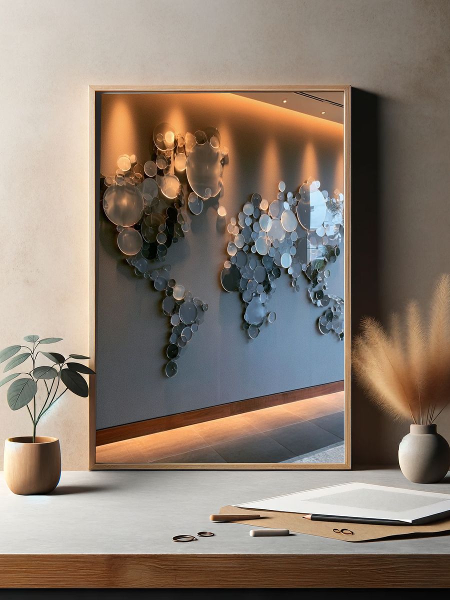 Glass World Map Photography Poster. — room view 2