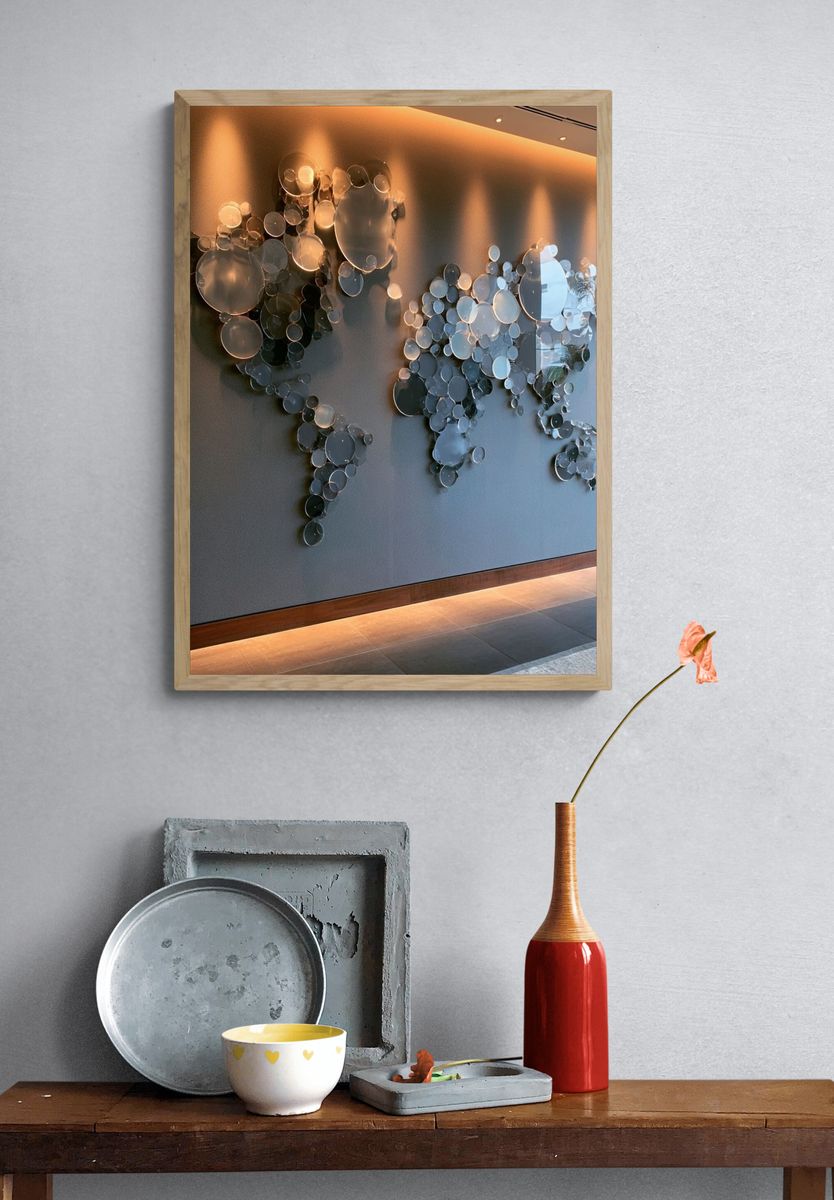 Glass World Map Photography Poster. — room view 3