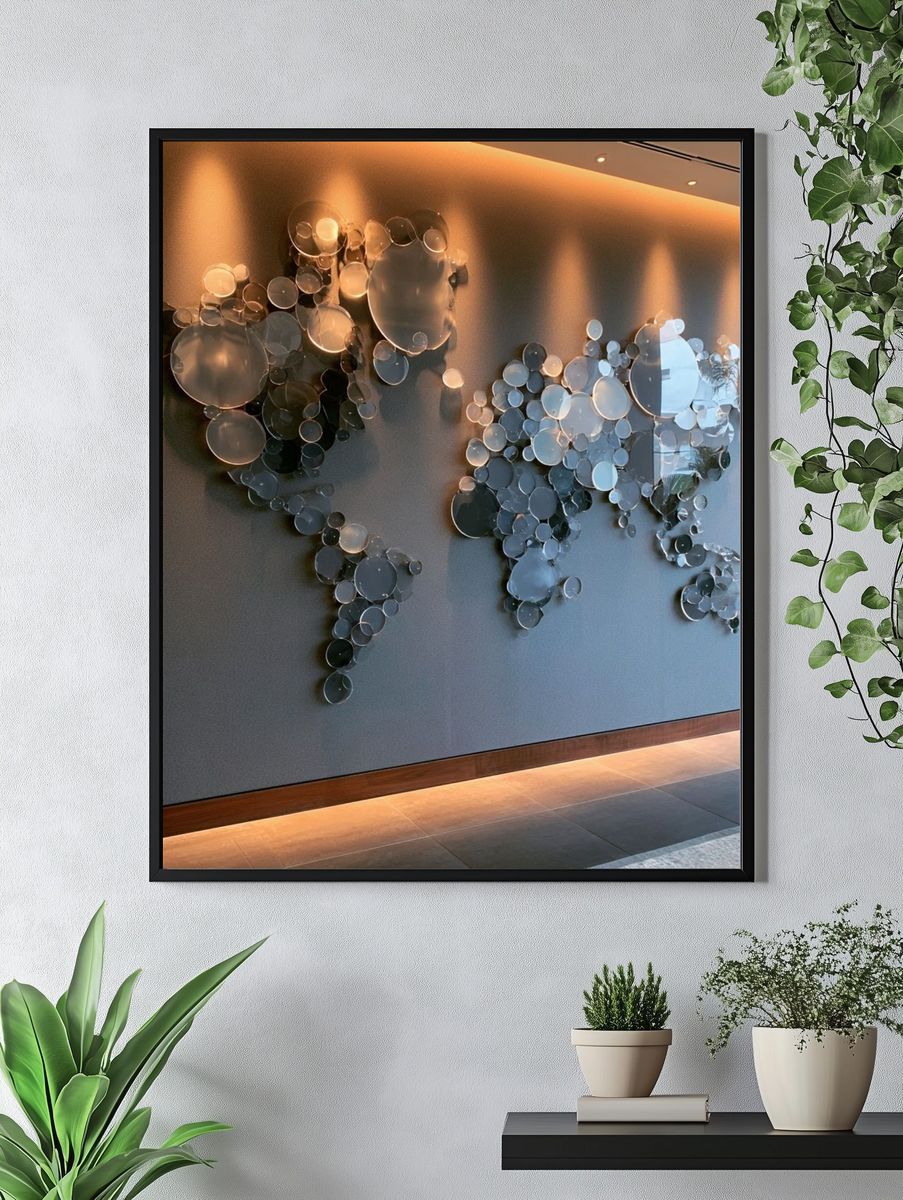 Glass World Map Photography Poster. — room view 4