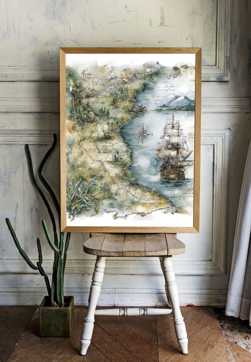 Vintage Nautical Map Poster. — room view 1