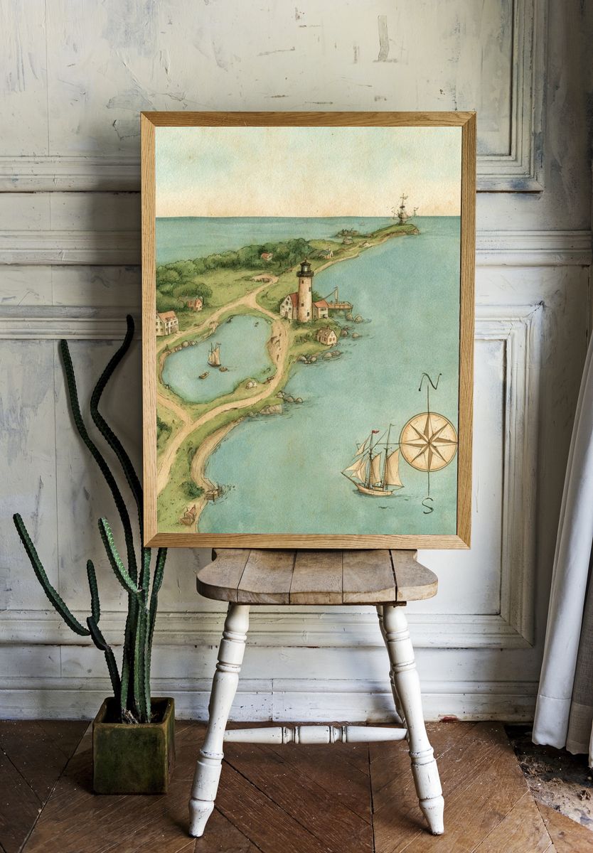 Coastal Lighthouse Map Print. — room view 1