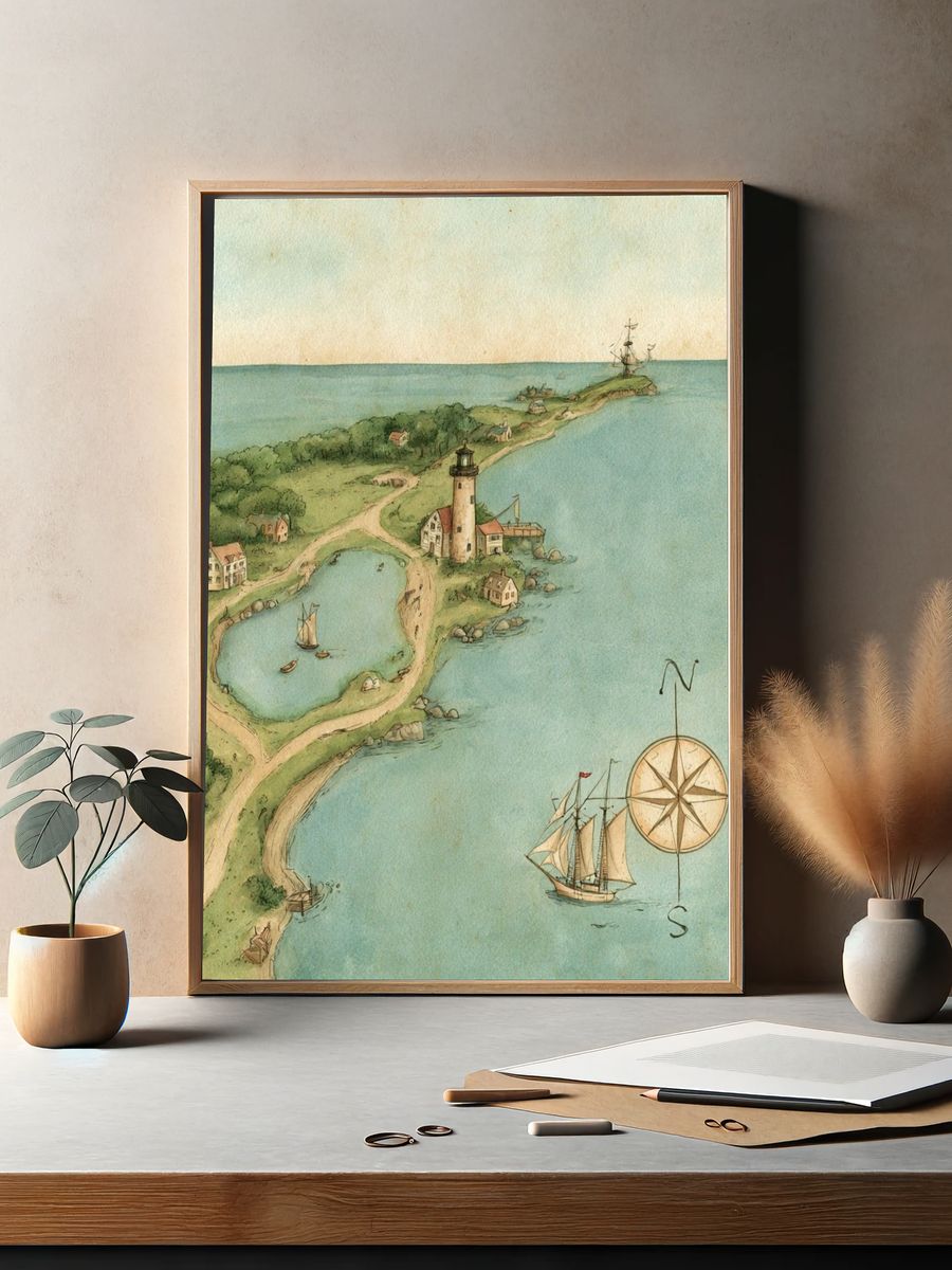 Coastal Lighthouse Map Print. — room view 2