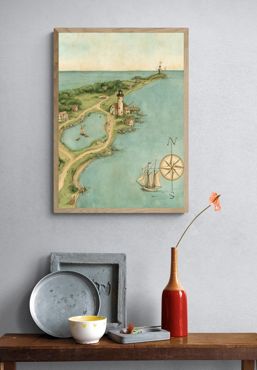 Coastal Lighthouse Map Print. — room view 3