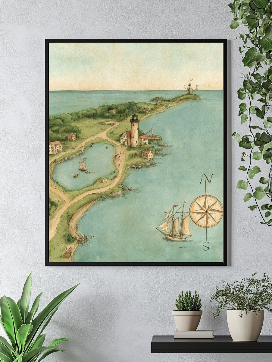 Coastal Lighthouse Map Print. — room view 4