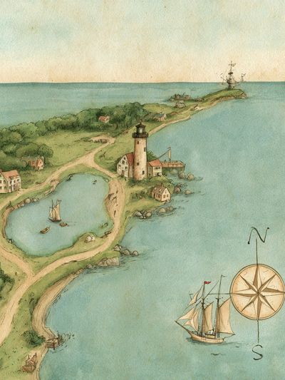 Coastal Lighthouse Map Print.