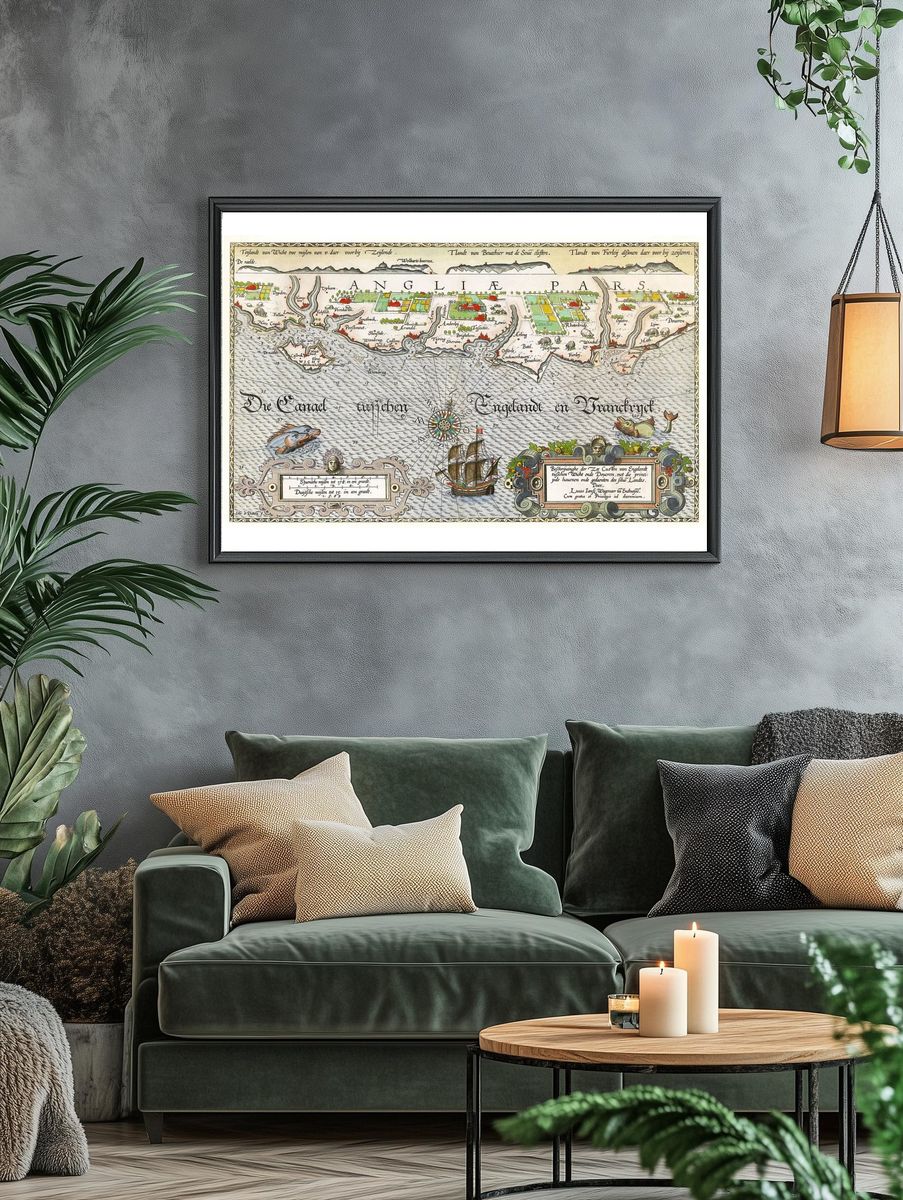 Vintage Map of England and France — Art Print. — room view 4