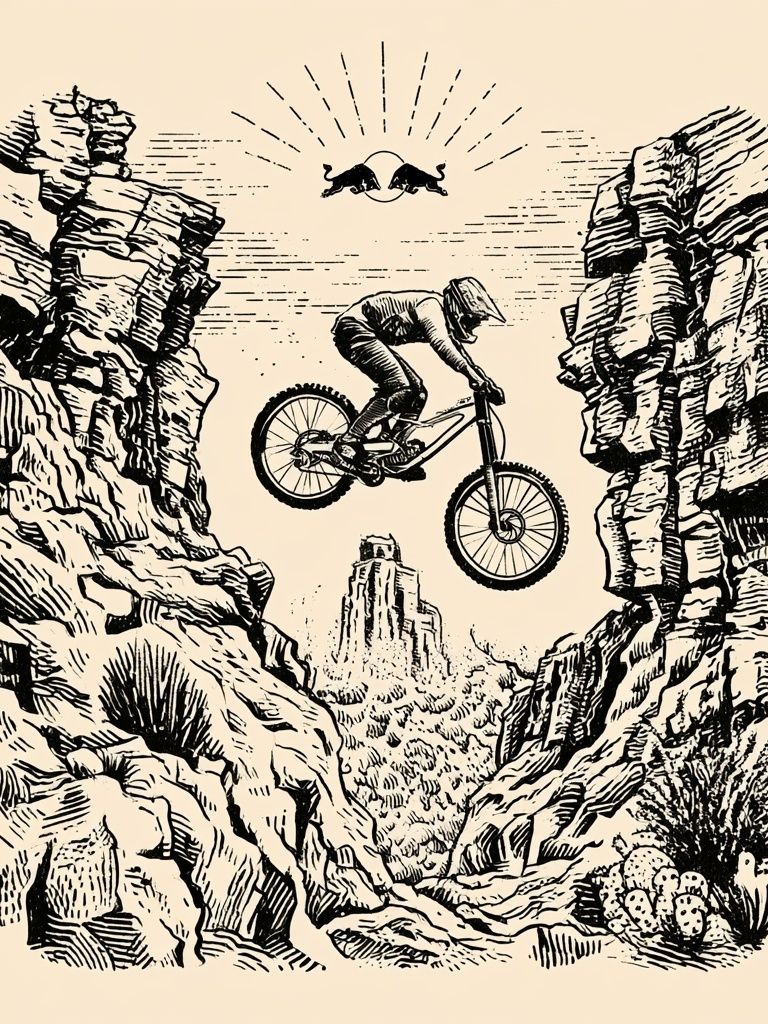 Mountain Bike Canyon Illustration Poster. poster — illustration art