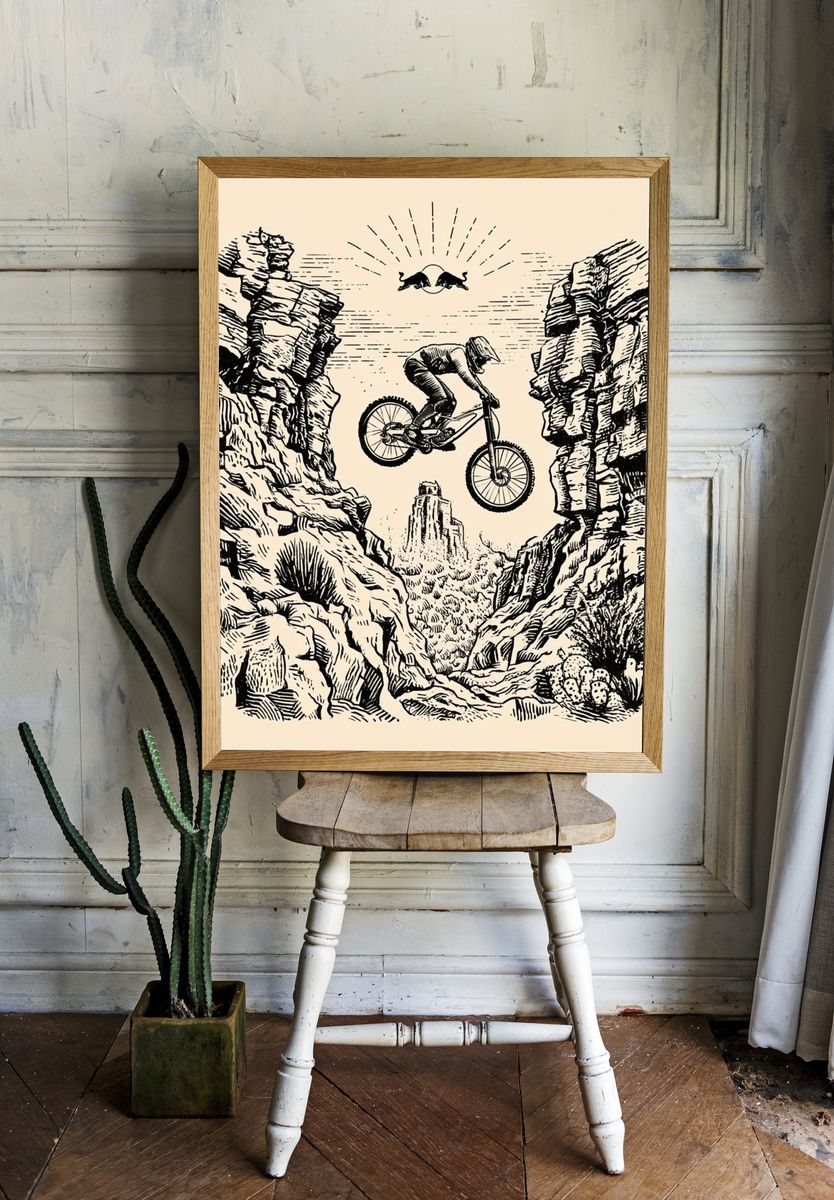 Mountain Bike Canyon Illustration Poster. — room view 1