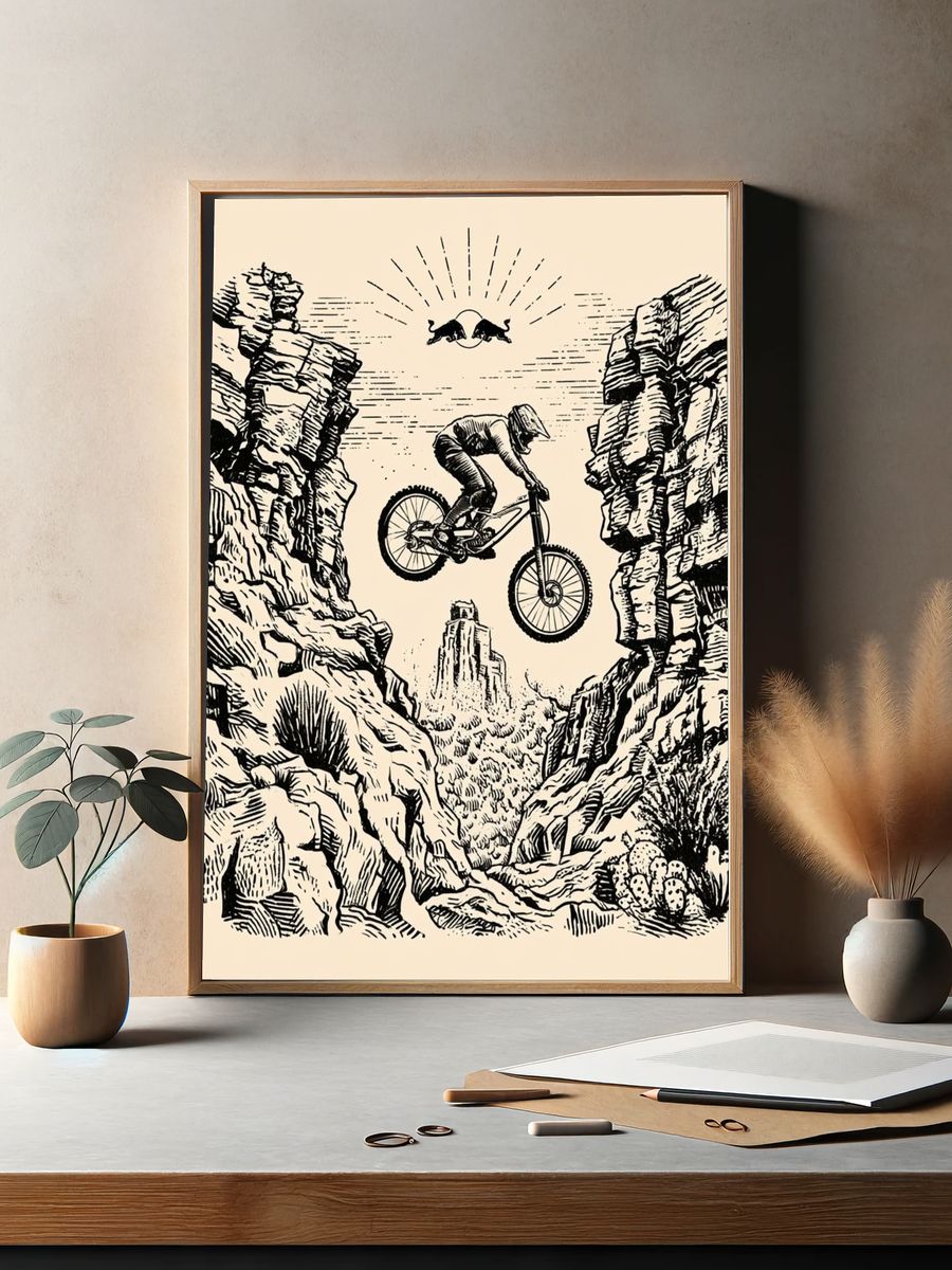 Mountain Bike Canyon Illustration Poster. — room view 2