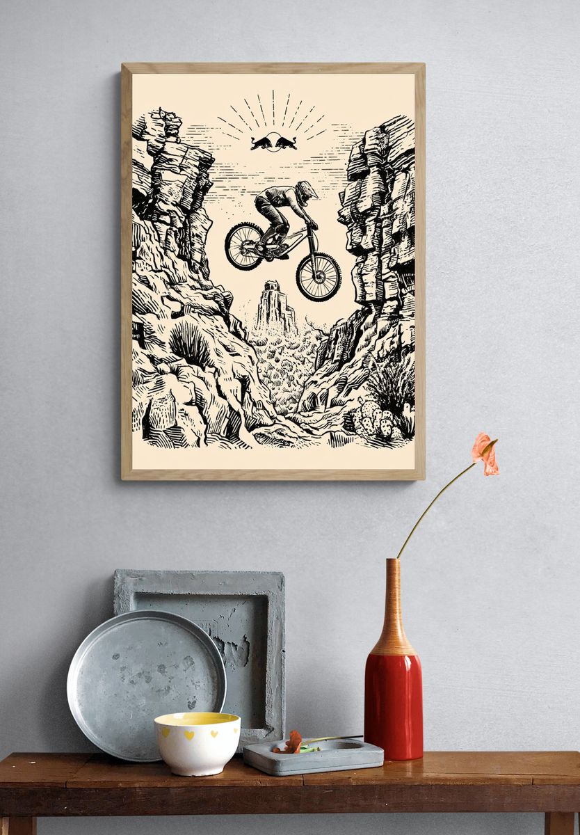 Mountain Bike Canyon Illustration Poster. — room view 3