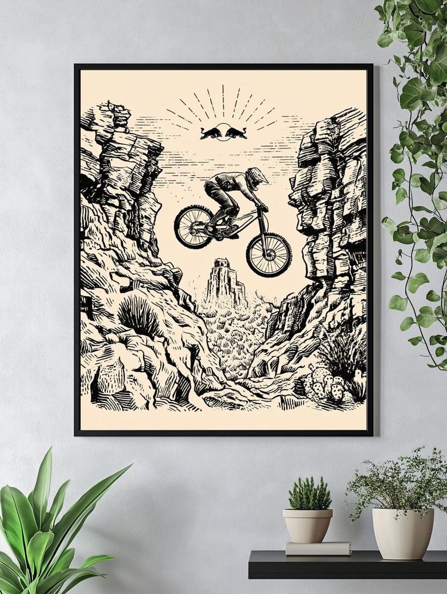 Mountain Bike Canyon Illustration Poster. — room view 4