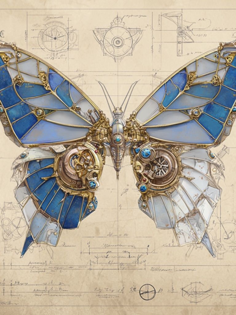 Mechanical Butterfly Blueprint Poster. poster — illustration art