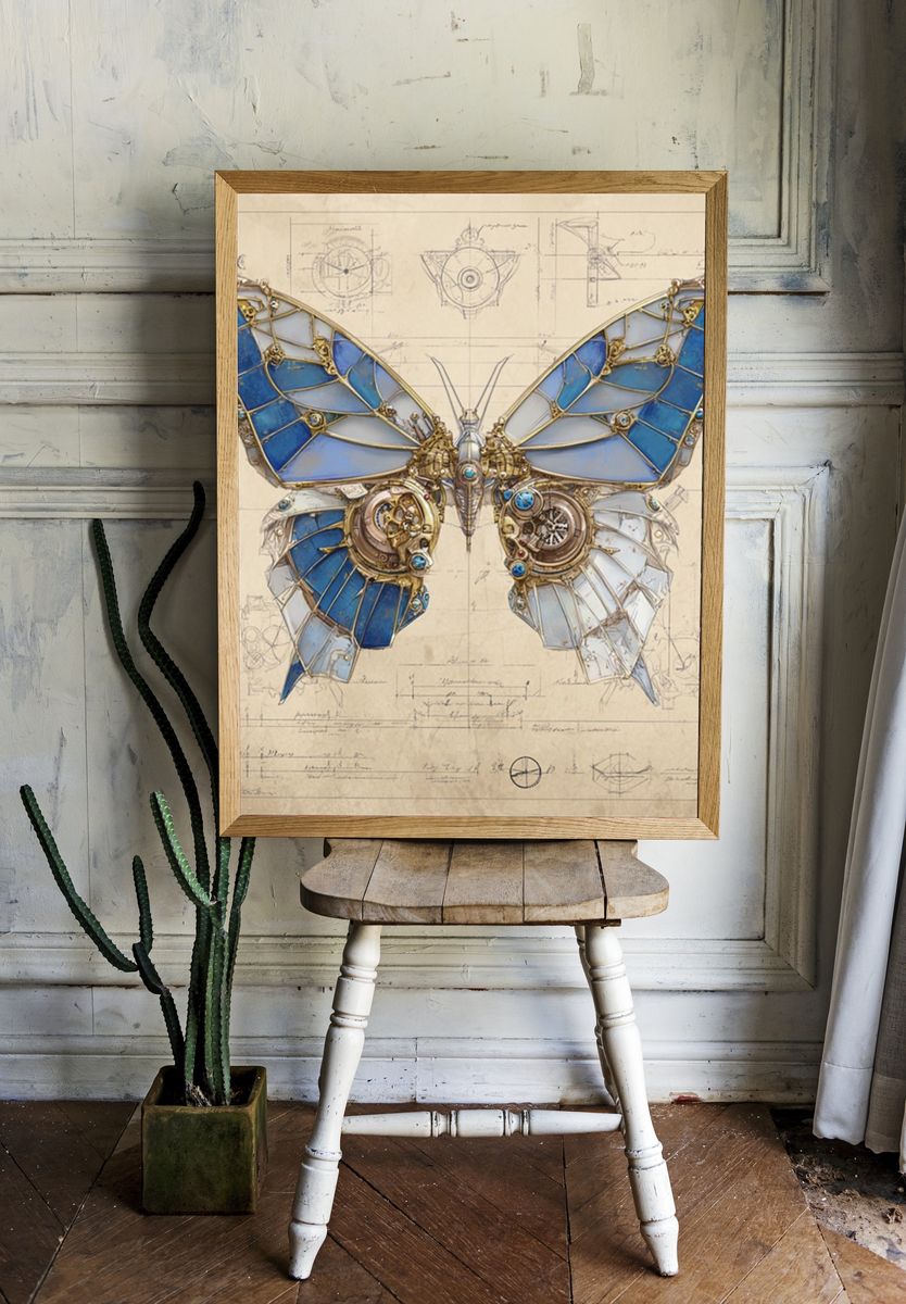 Mechanical Butterfly Blueprint Poster room preview