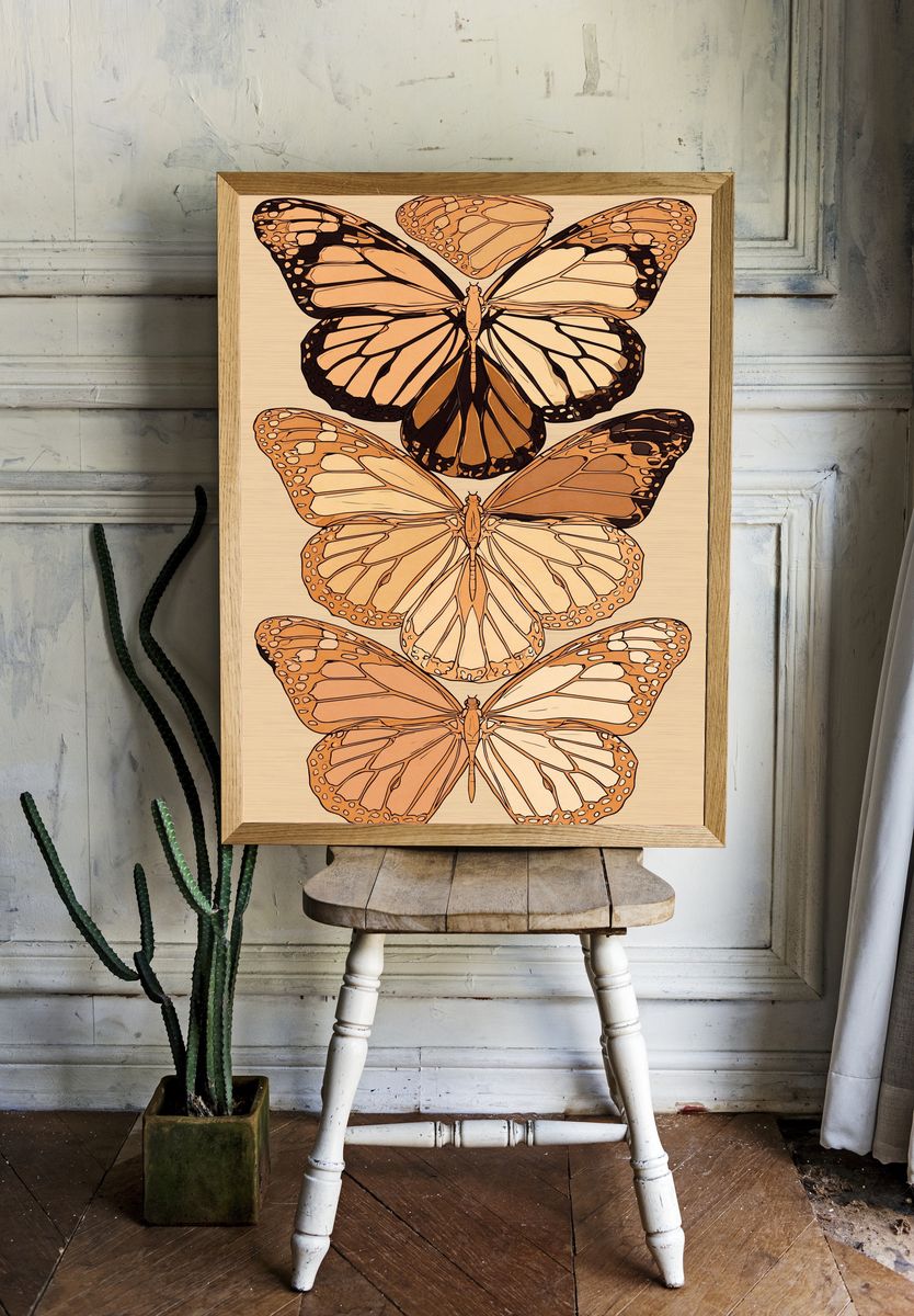 Monarch Butterflies Botanical Print. room preview