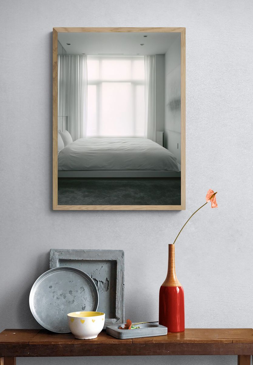 Minimalist White Bedroom Interior Print. — room view 3