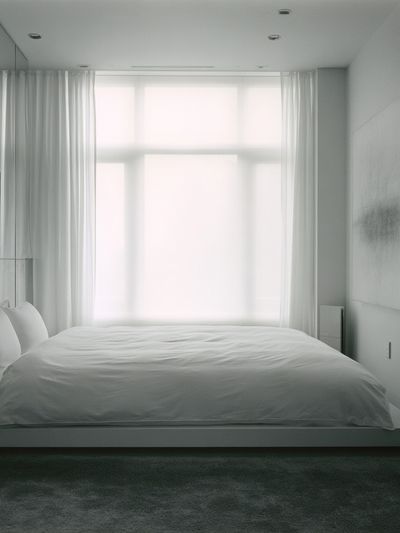 Minimalist White Bedroom Interior Print. poster