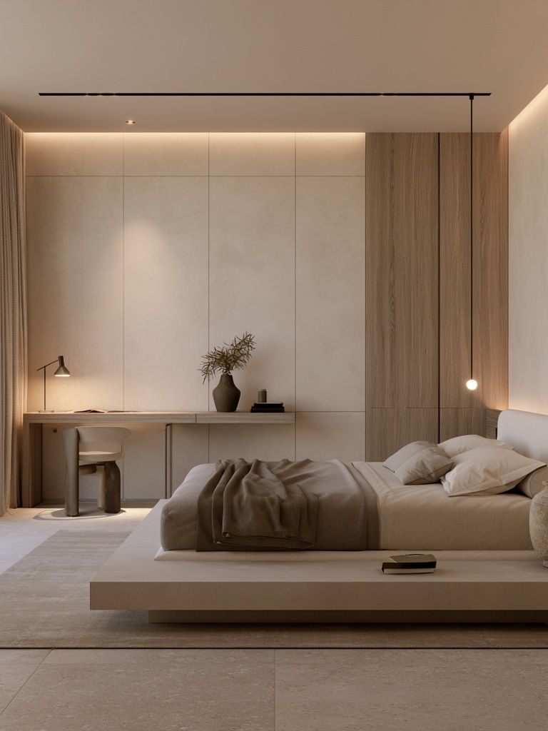 Minimalist Beige Bedroom Interior Poster. poster — minimalist art