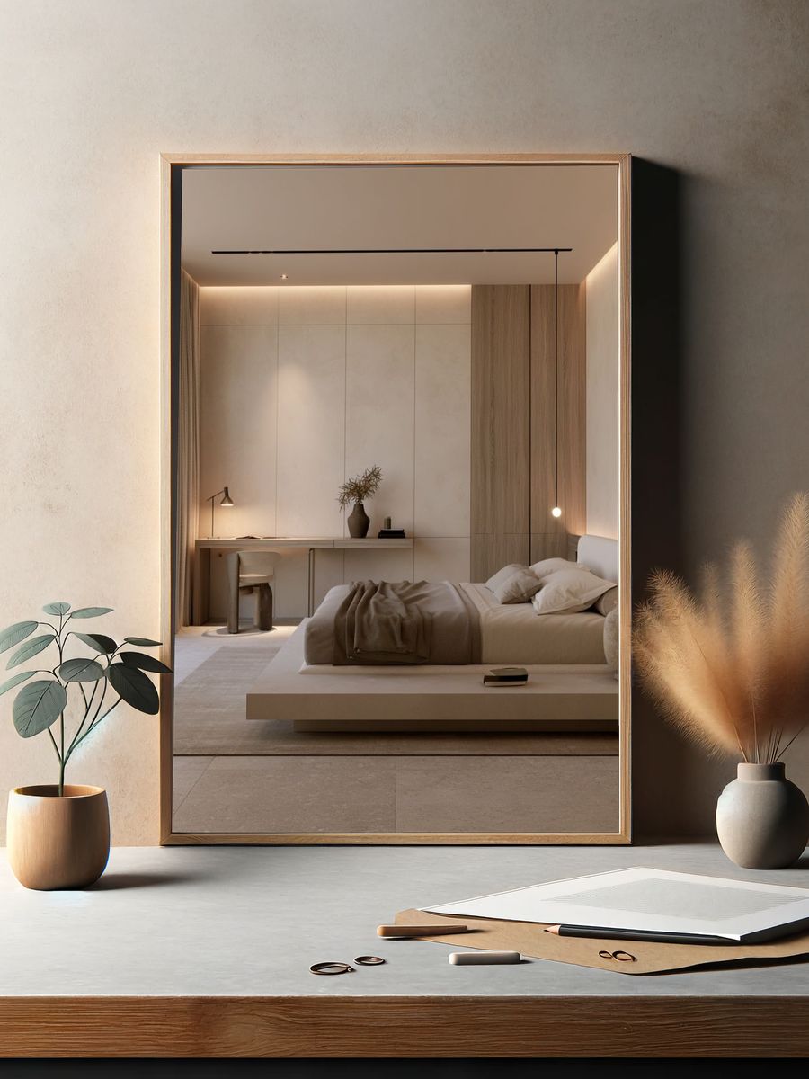 Minimalist Beige Bedroom Interior Poster. — room view 2