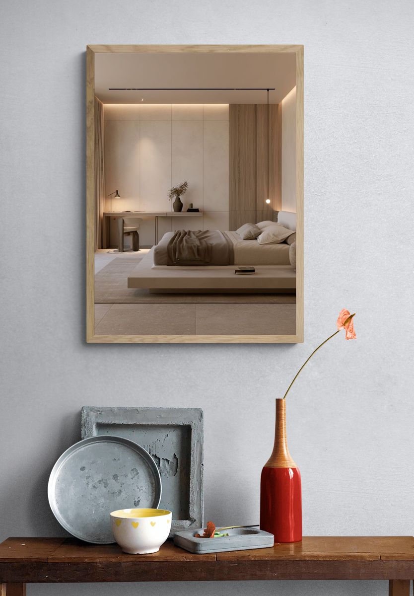 Minimalist Beige Bedroom Interior Poster. — room view 3