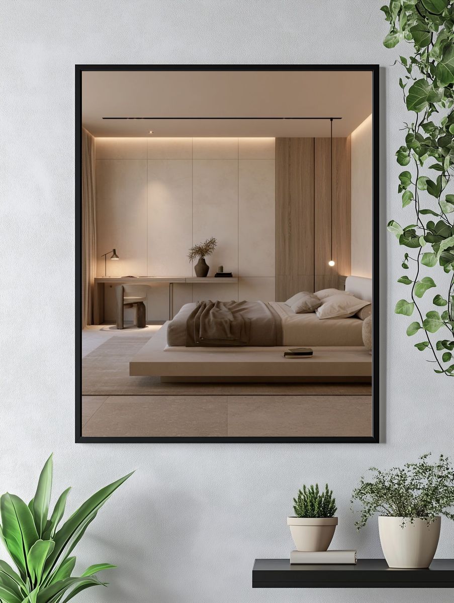 Minimalist Beige Bedroom Interior Poster. — room view 4
