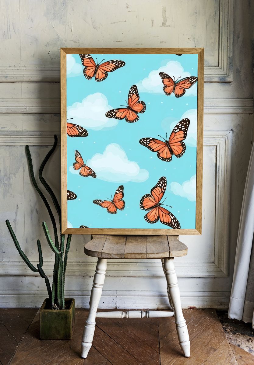 Monarch Butterflies in Cloudy Sky Poster room preview