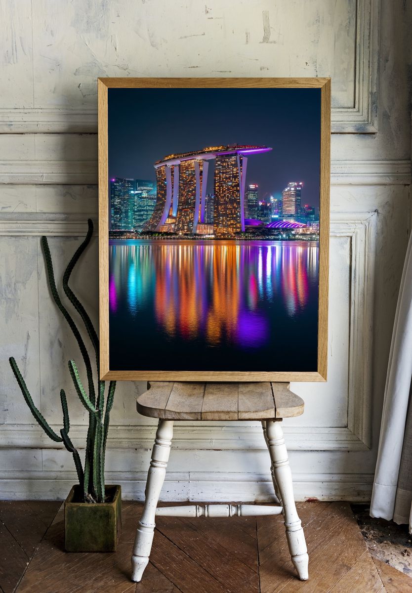 Marina Bay Sands Night Skyline Poster. — room view 1