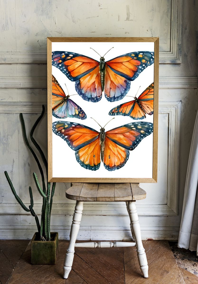Monarch Butterflies Watercolor Poster. — room view 1