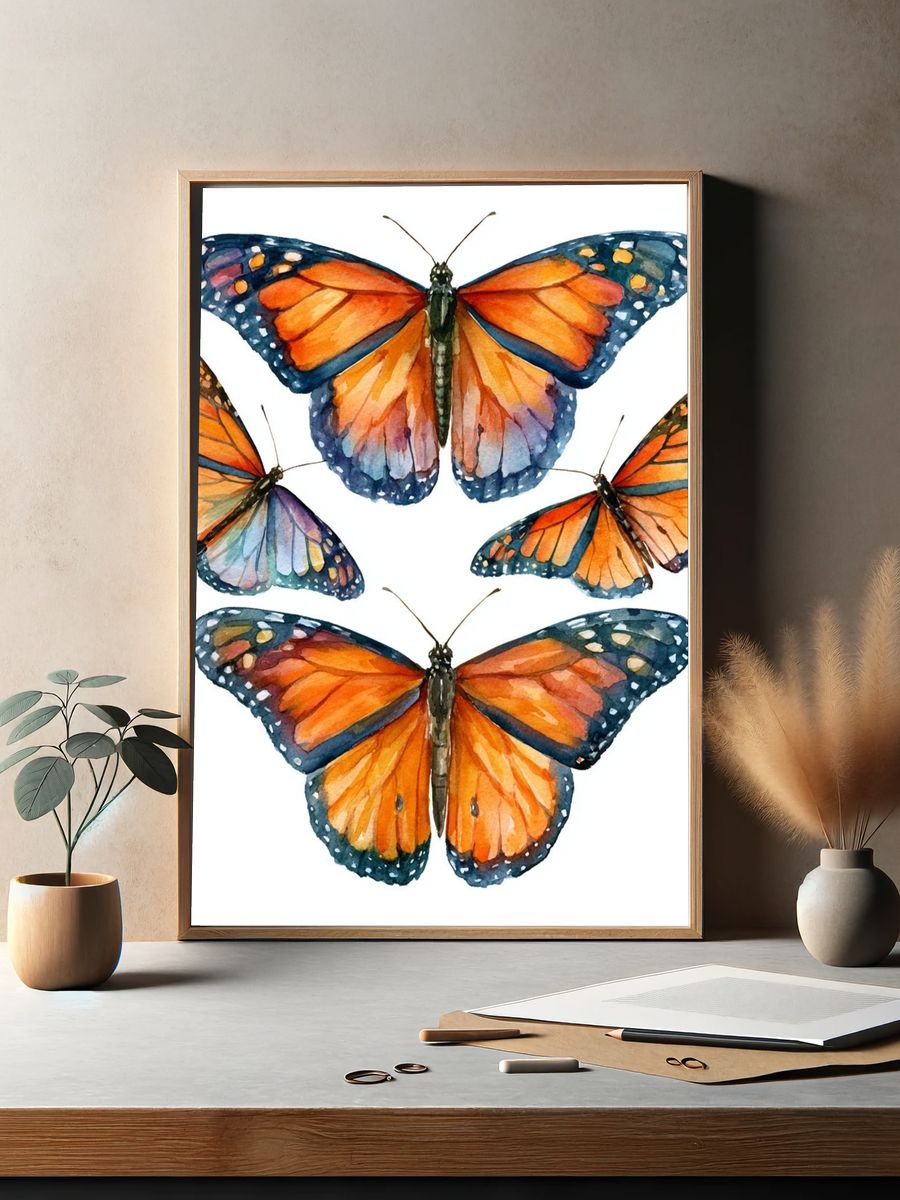 Monarch Butterflies Watercolor Poster. — room view 2