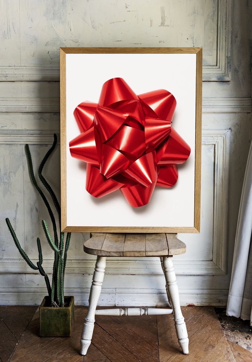 Red Gift Bow Minimalist Print. room preview