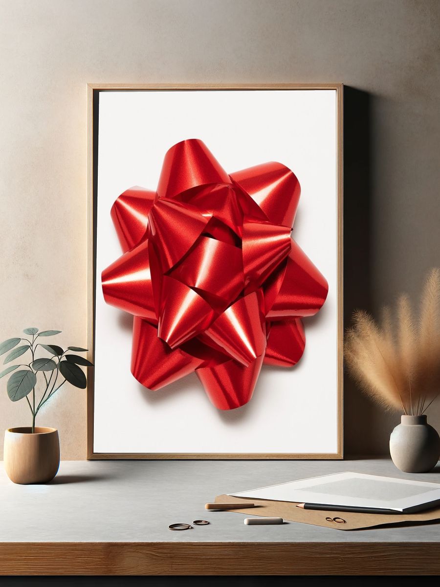 Red Gift Bow Minimalist Print. — room view 2