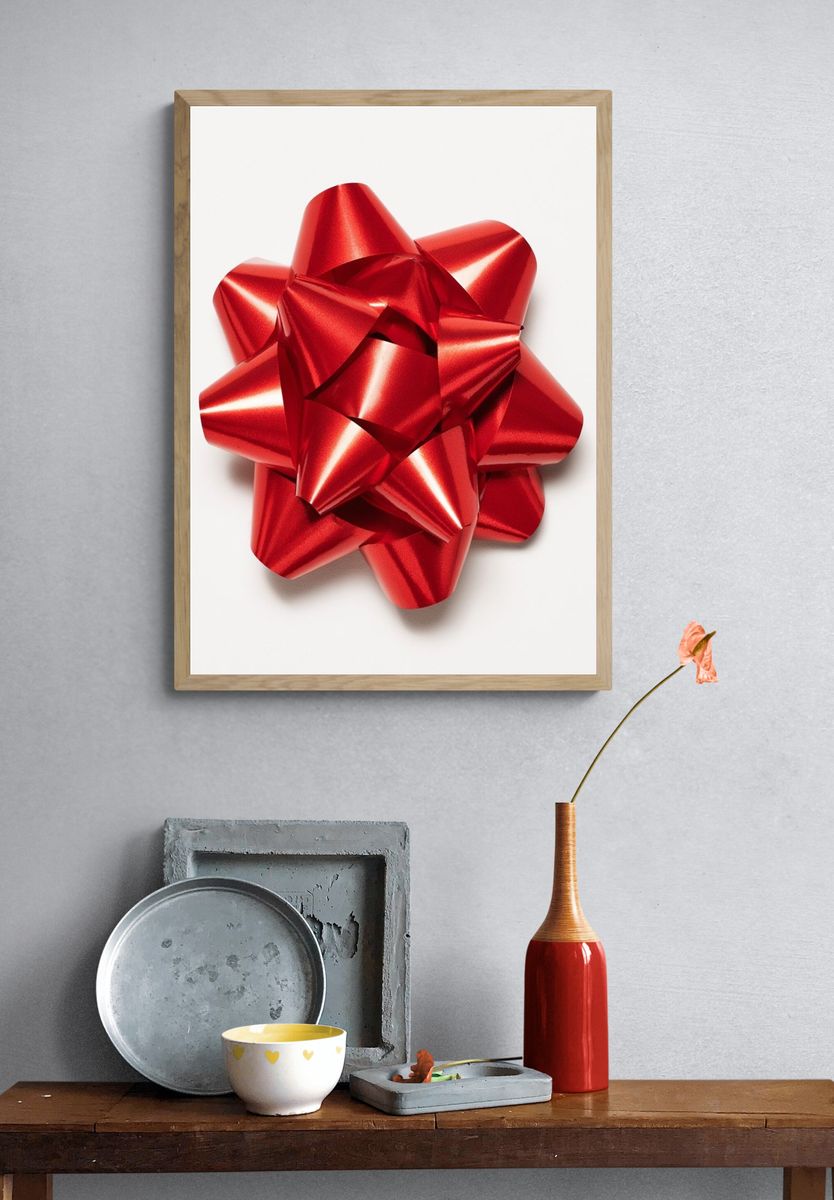 Red Gift Bow Minimalist Print. — room view 3