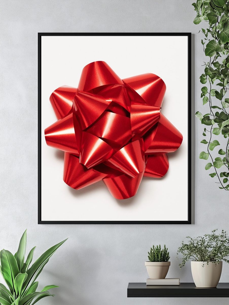 Red Gift Bow Minimalist Print. — room view 4