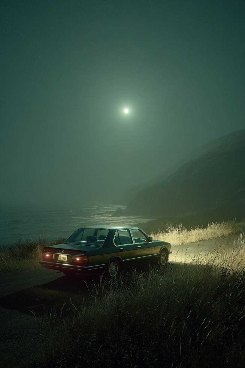 Moonlit Coastal Drive — Photography Print. poster — photography art