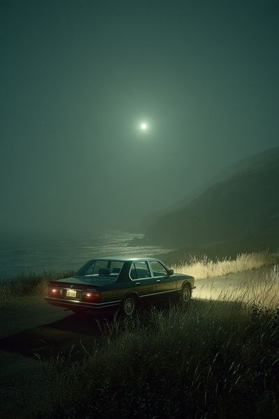Moonlit Coastal Drive — Photography Print. poster