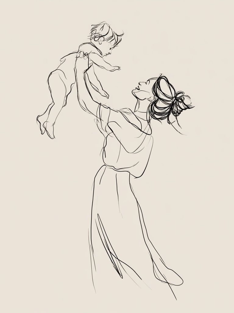 Mother and Child Line Art Poster. poster — minimalist art