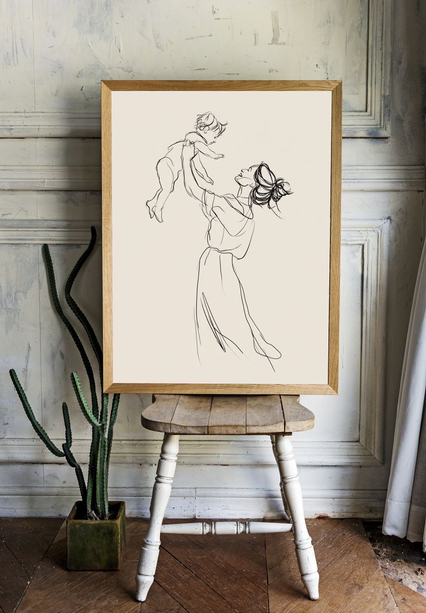 Mother and Child Line Art Poster. — room view 1
