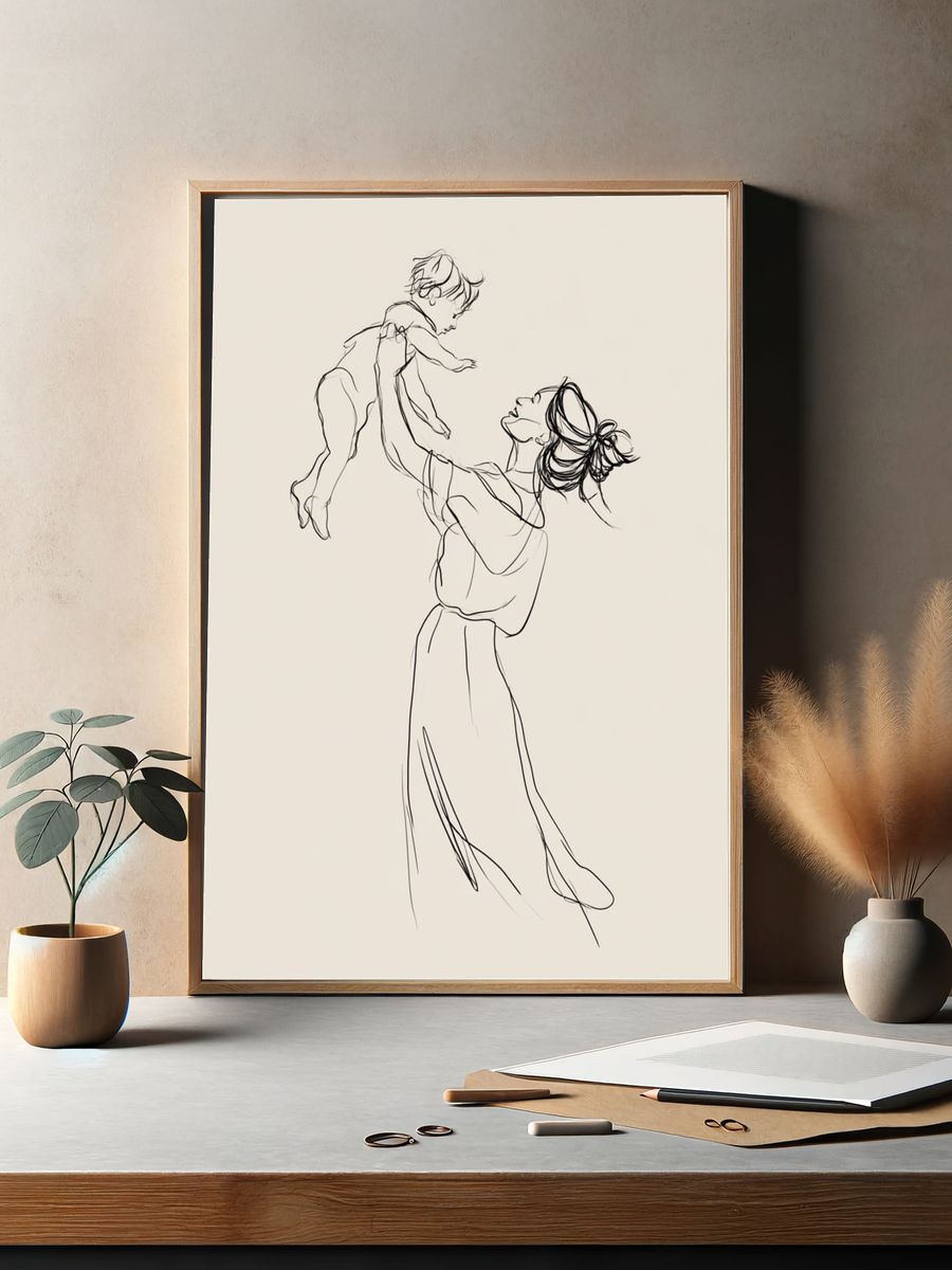 Mother and Child Line Art Poster. — room view 2