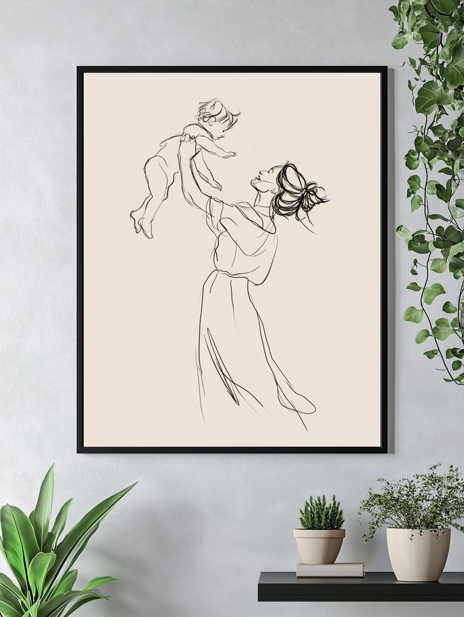 Mother and Child Line Art Poster. — room view 4