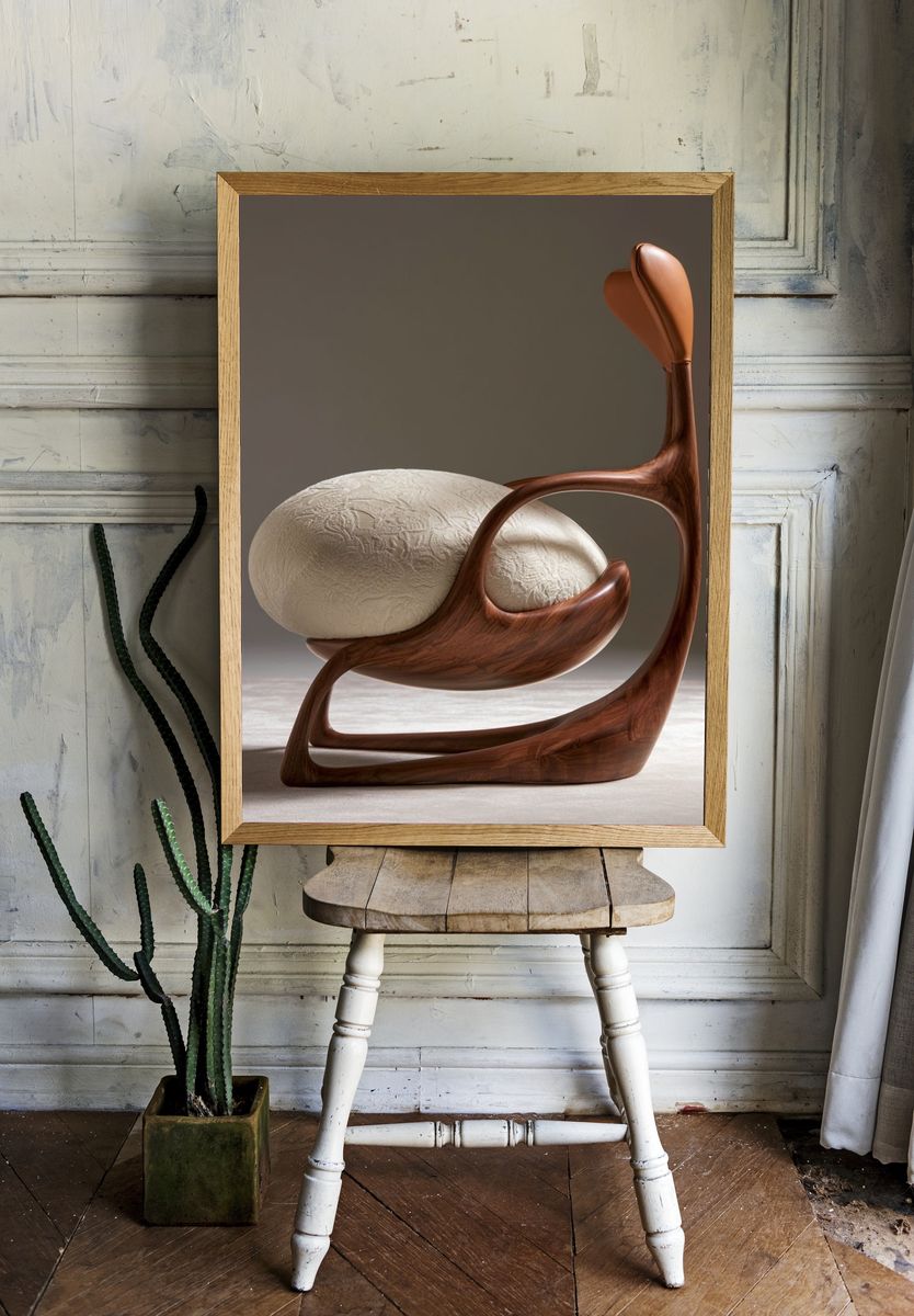 Sculptural Wooden Chair Poster. — room view 1