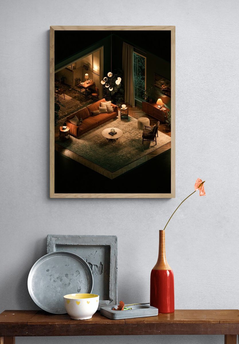 Moody Mid-Century Living Room Poster. — room view 3