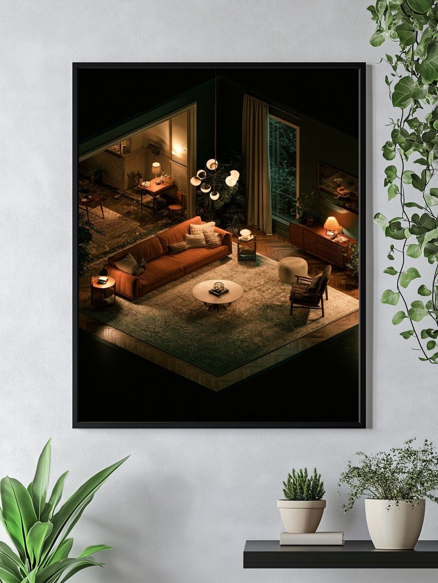 Moody Mid-Century Living Room Poster. — room view 4