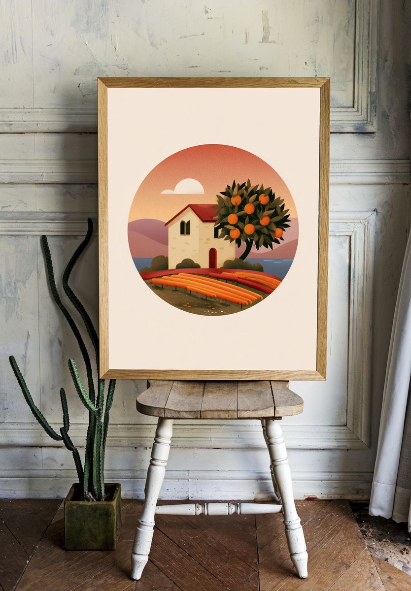 Orange Grove House — Mid-Century Print. room preview