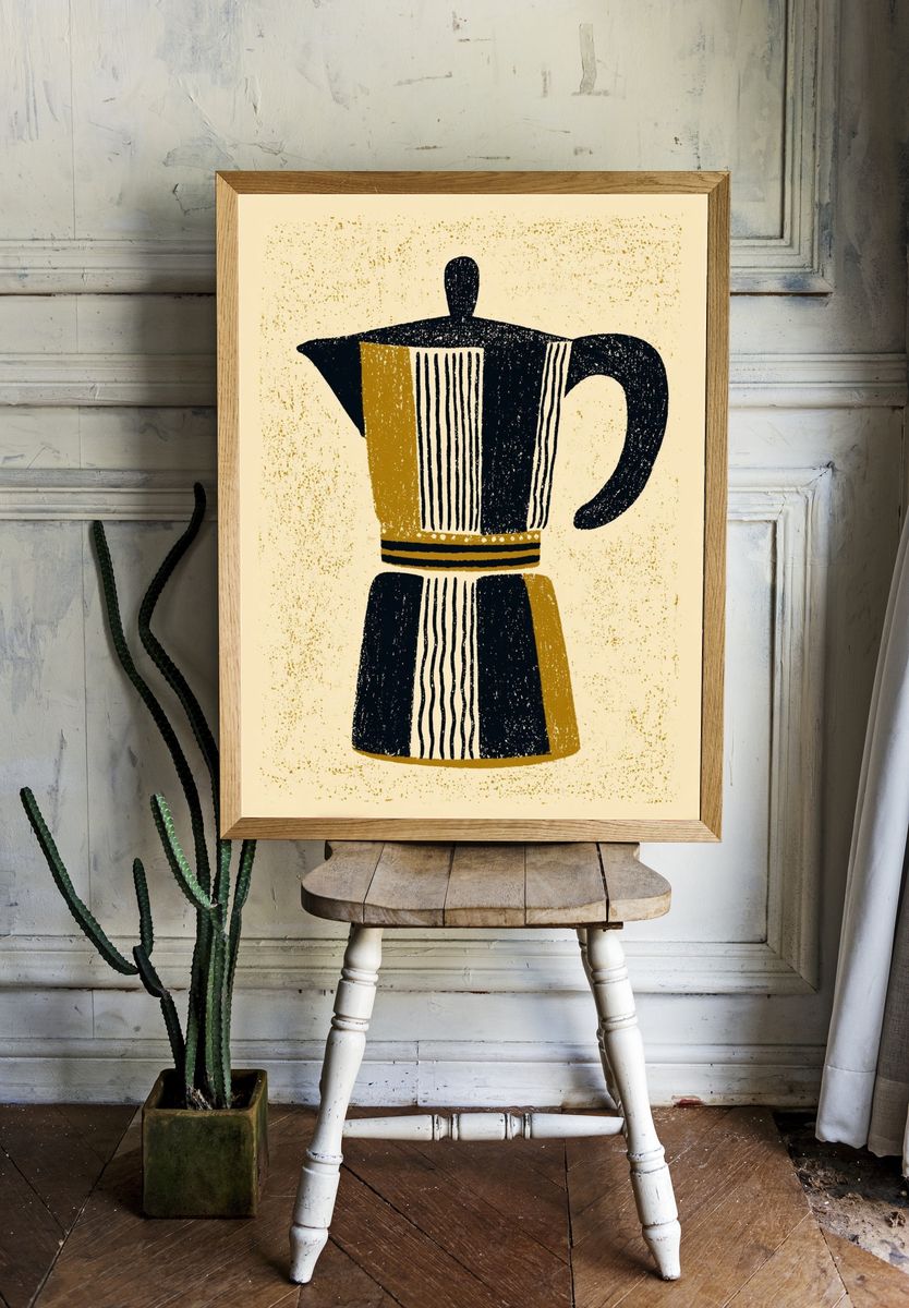 Moka Pot Mid-Century Poster. — room view 1