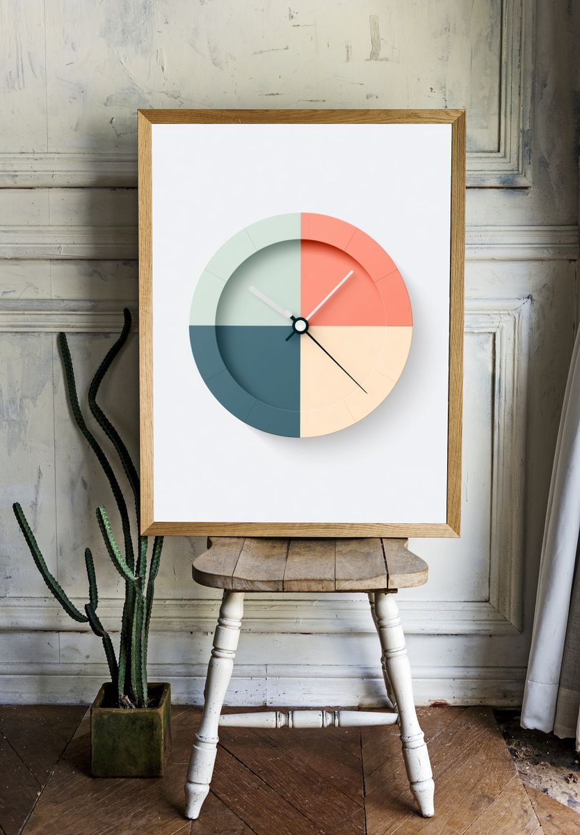 Pastel Geometric Wall Clock Print. — room view 1