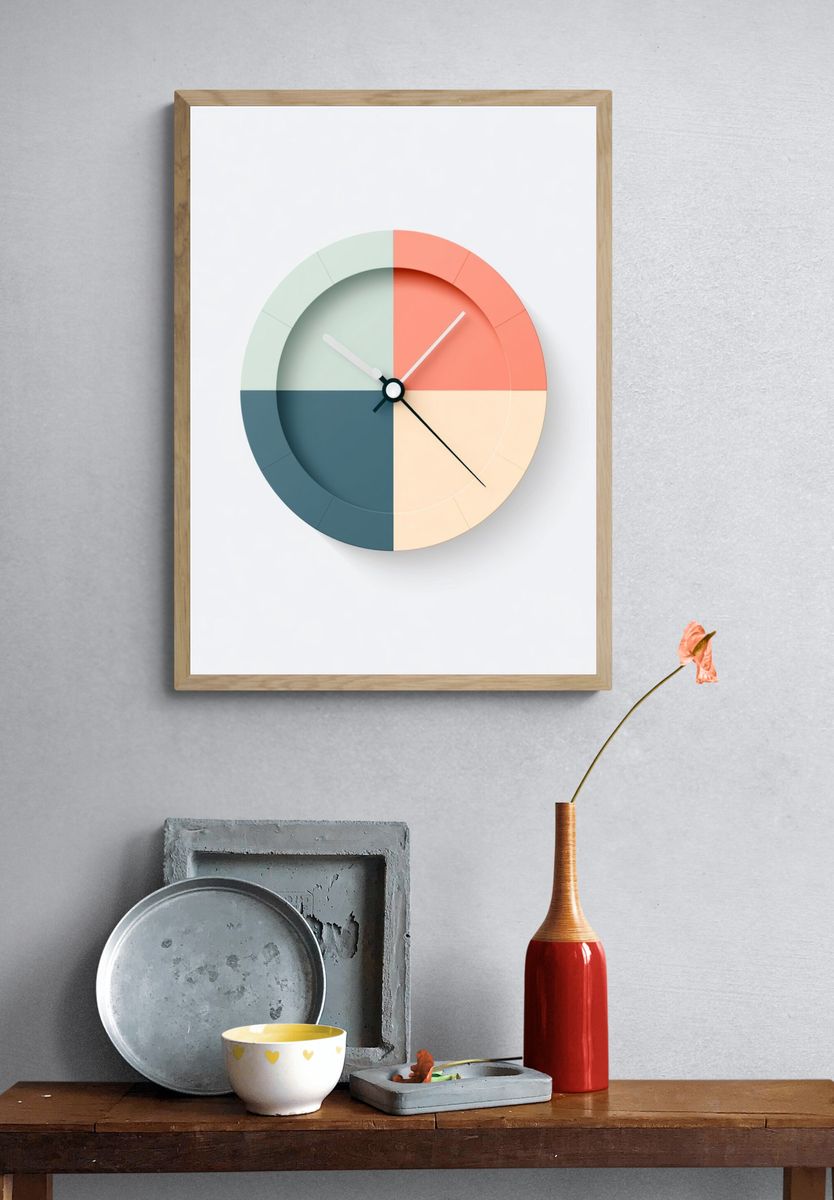 Pastel Geometric Wall Clock Print. — room view 3