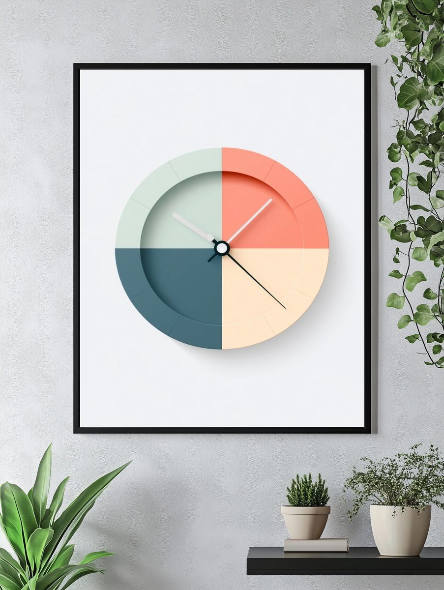 Pastel Geometric Wall Clock Print. — room view 4